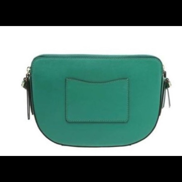 Double-zip Half Moon Green Leather Cross Body Bag - Picture 4 of 6